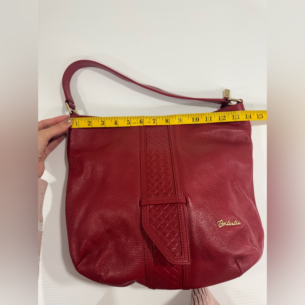 Bostanten Red  Leather 7 Pocket Shoulder Bag   12 x 12" x 4" like new - Picture 6 of 12